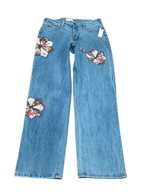 NWT Pilcro Baggy Boyfriend Patchwork Quilt Jeans Anthropologie SZ 28 Long Tall